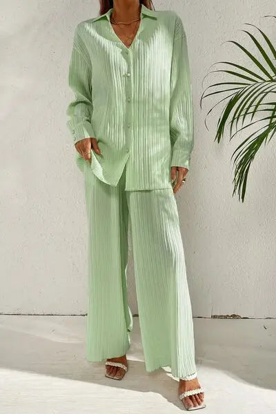 'Ember' Button Down Top and Pants Set - Celes Fashion